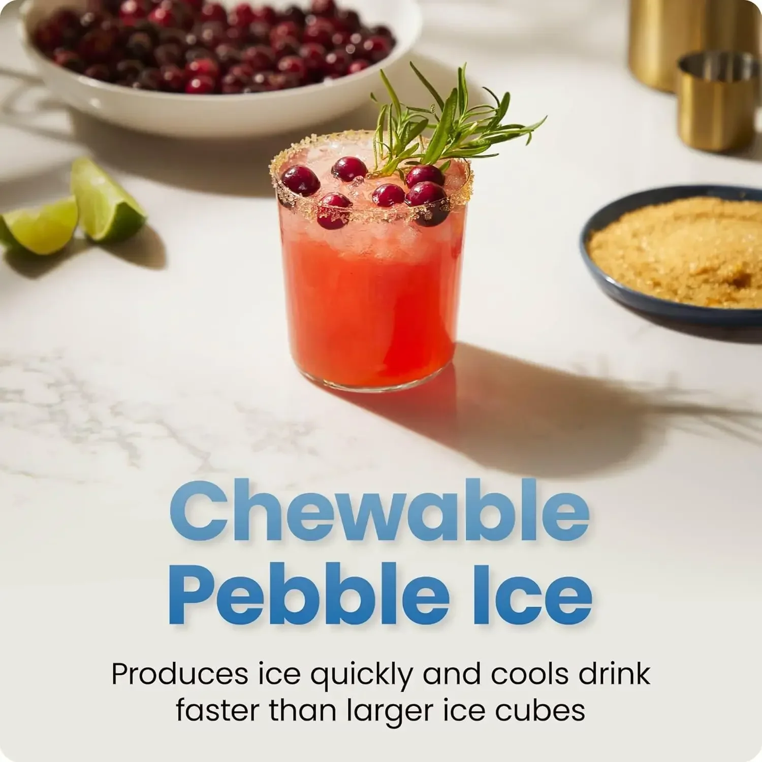 Compact Pebble Ice Machine Countertop Nugget Ice Maker Produces Chewable Pellet Ice in 8 Minutes Makes 26lbs Day