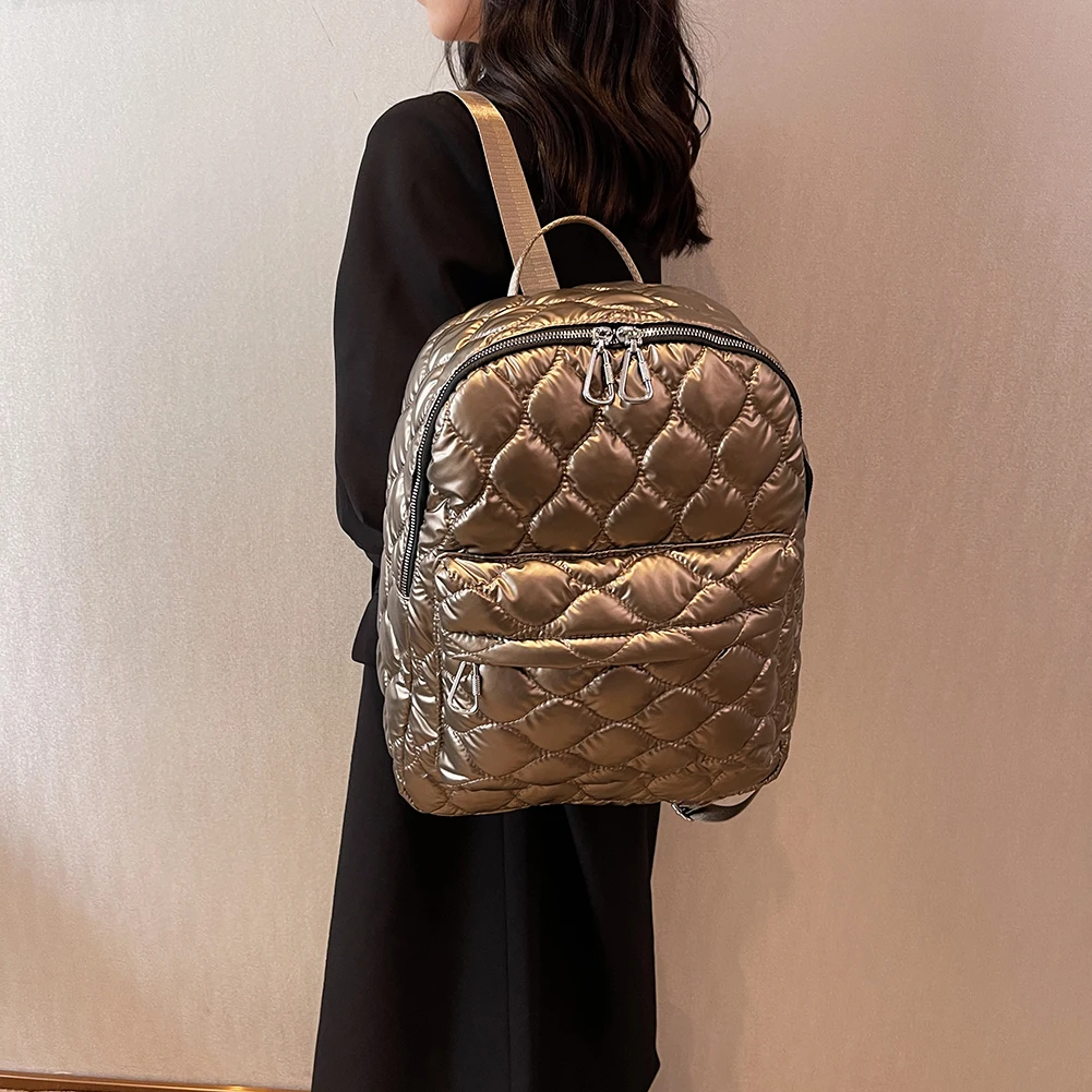 Women\'s Backpack Quilted Rhombus Pattern Small Rucksack Female Bag Winter Trend Space Padded Luxury Leather Aesthetic Backpacks