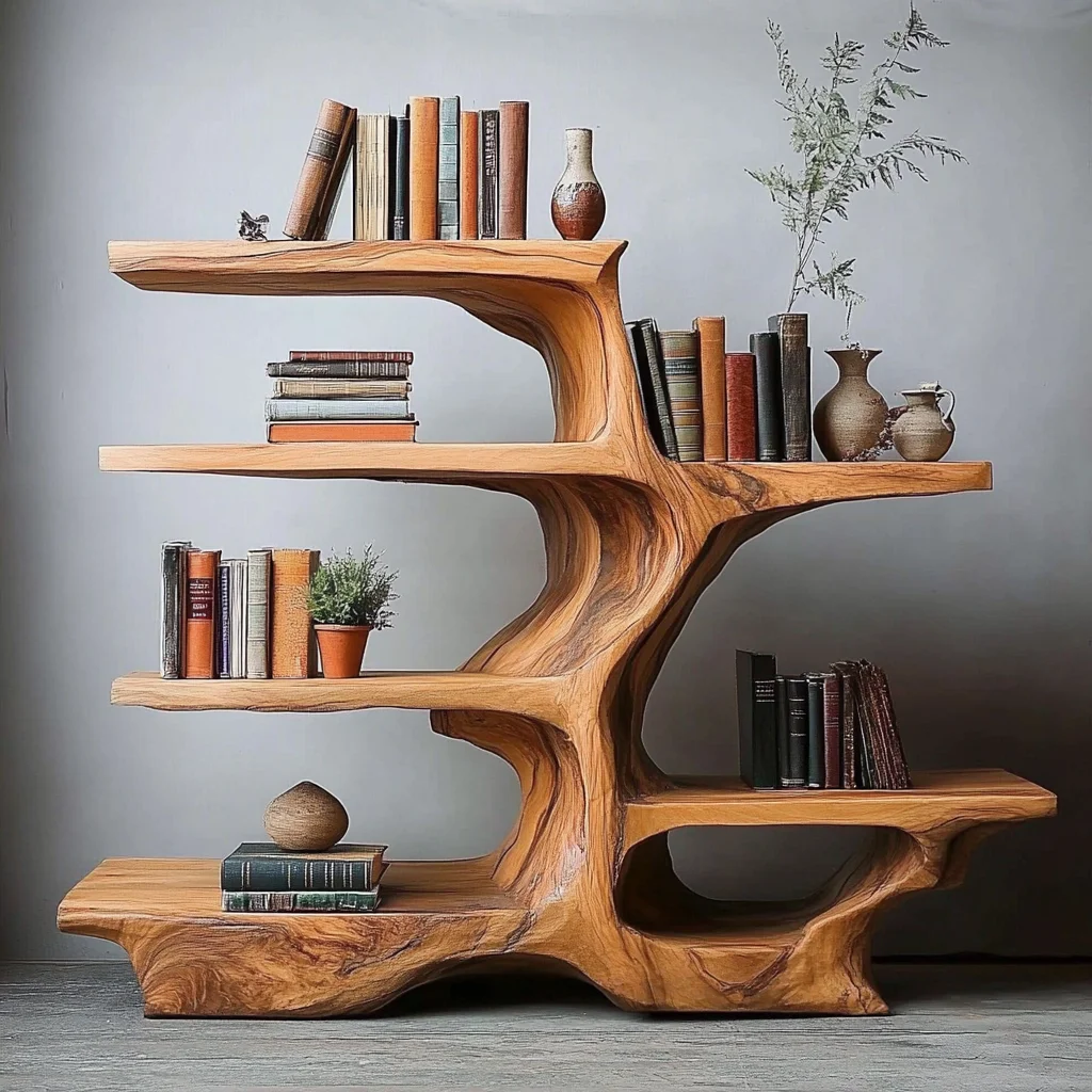 Wabi Sand Wind Natural Edge Solid Wood Bogu Shelf  Living Room Tea Room Study Simple Storage Shelf Display Shelf
