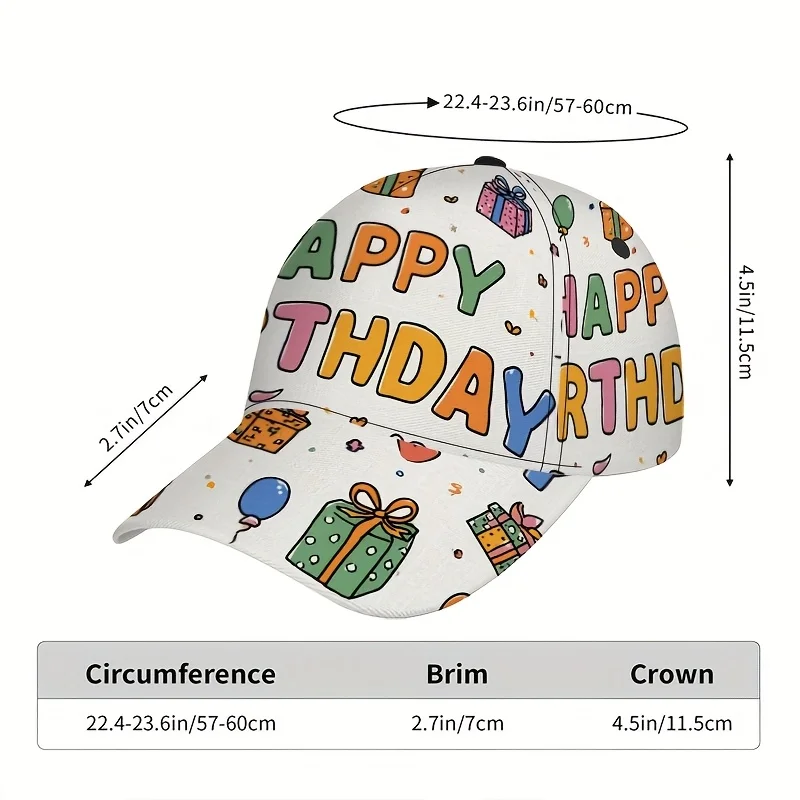 Birthday Cheerful Gifts Print Baseball Cap Adjustable Polyester Snapback Hat with Full-Body Vibrant Design Ideal for Running