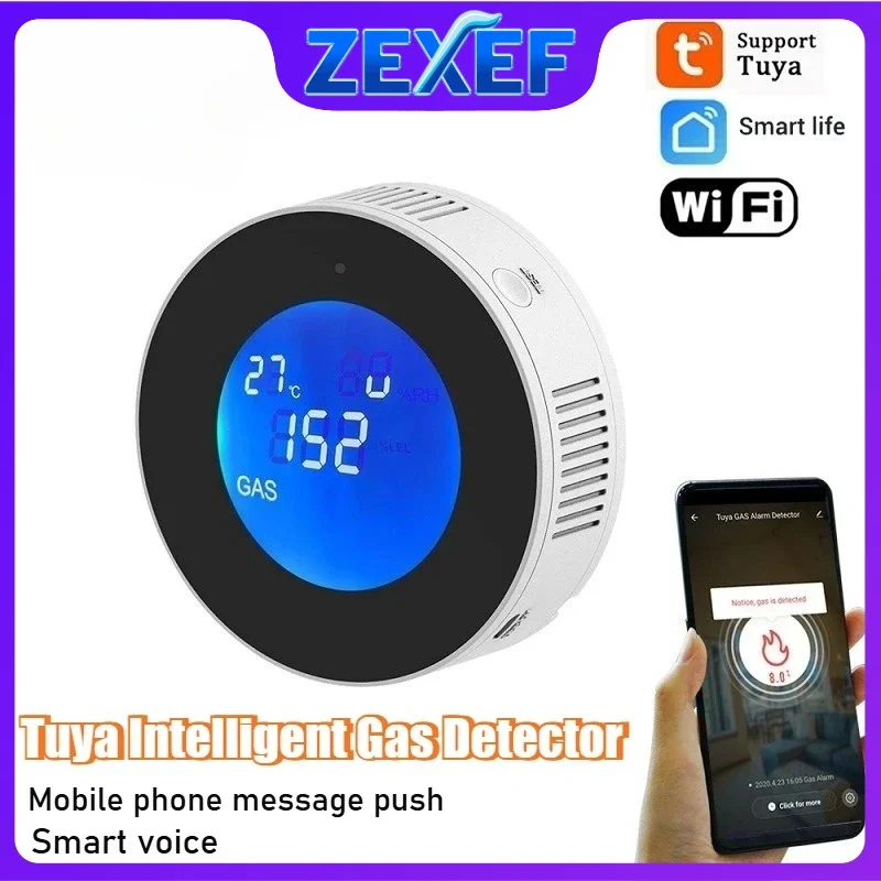 Manguera con Sensor de fugas de agua, WiFi Digital, pantalla de alarma LCD de Gas Natural para Detector doméstico, sistema de temperatura de seguridad contra incendios de alta gama