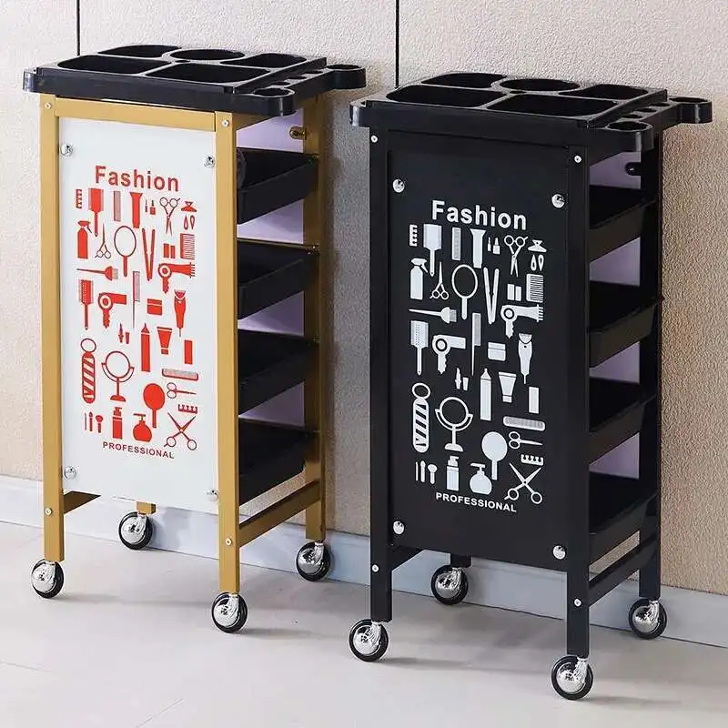 

Vintage Iron Trolley Hair Salon Auxiliary Cart Multi-layer Partition Rolling Cart Mobile Pulley Rust-proof Barber Shop Trolley