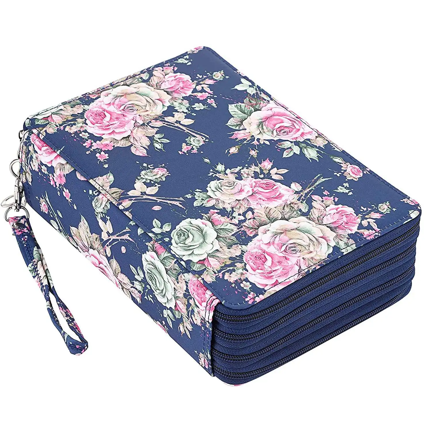 

200 Slots Pencil Holder Pen Bag Large Capacity Pencil Organizer with Handle Strap Handy Colored Pencil Box Navy Blue