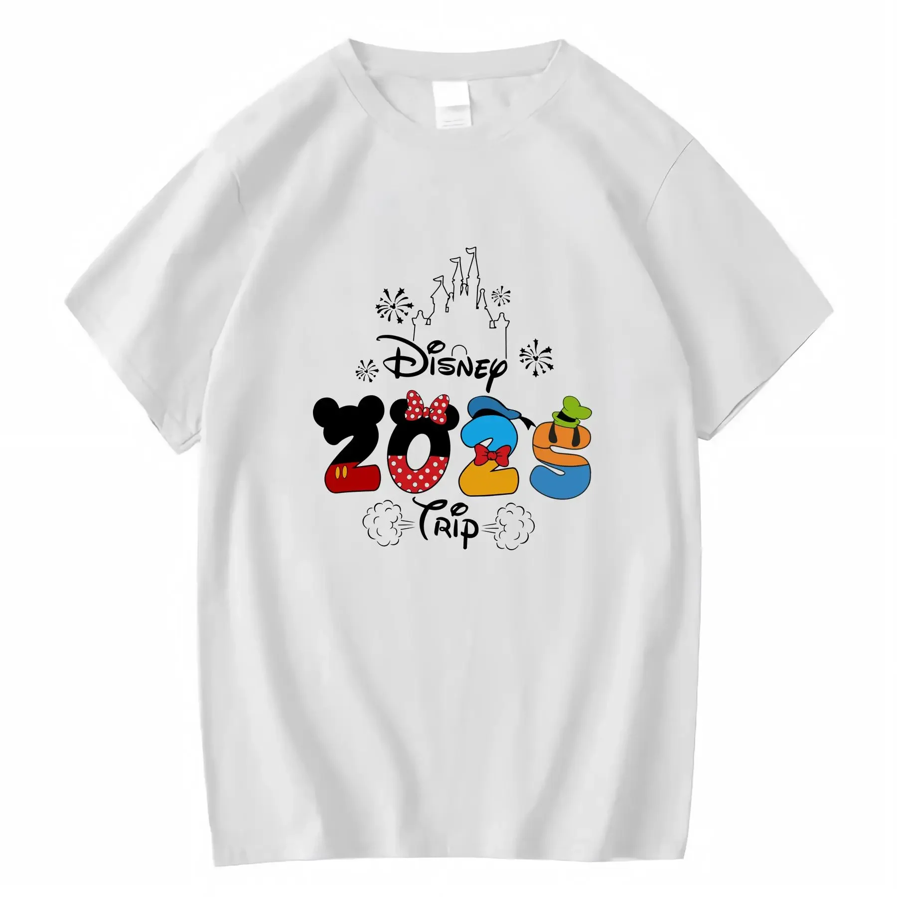ديزني وورلد 2025 ديزني فاميلي ميكي فريندز 100 تي شيرت برقبة دائرية للنساء عتيق مغسول أوم أنيق قليلاً #1