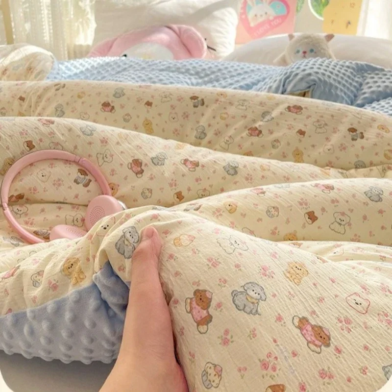 Bean Velvet Quilt Printed Pattern Bedding Bedrooms Student Dormitories Home Afternoon Nap Quilts  Machine Washable Cotton Duvet