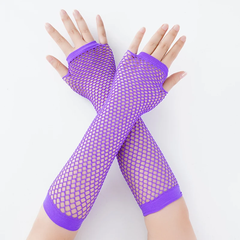 ใหม่แฟชั่นนีออน Fishnet Fingerless ถุงมือยาวขาแขนปาร์ตี้ชุดแฟนซีสําหรับสตรีเซ็กซี่สวยแขนอุ่น