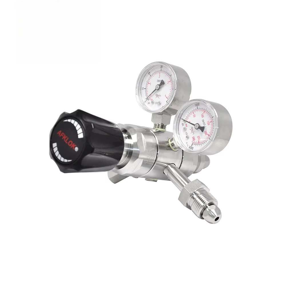 High Pressure Dual Stage Regulators Stainless Steel  Reducing Valve with Gauge for Gas Laboratory