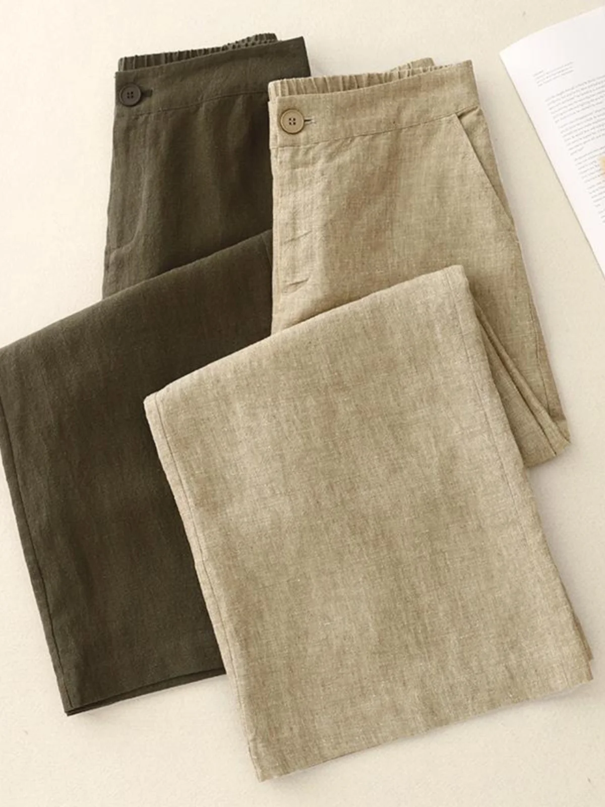 

Весенние тонкие хлопковые льняные широкие брюки, свободные прямые повседневные длинные брюки, женские удобные дышащие брюки с высокой талией для похудения