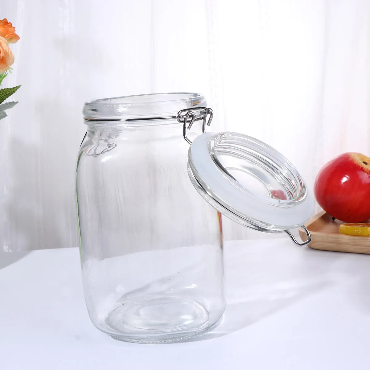 1500Ml Glass Sealed Storage Tank Thick Buckle Airtight Kitchen Storage Jar Transparent Candy Tea Biscuit Holder