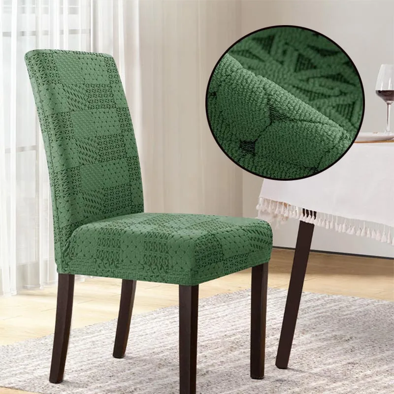 Striped Jacquard Chair Cover With Backrest Stretch Dining Room Chair Cover Plaid Cutout Pattern Kitchen Wedding Chair Decoration