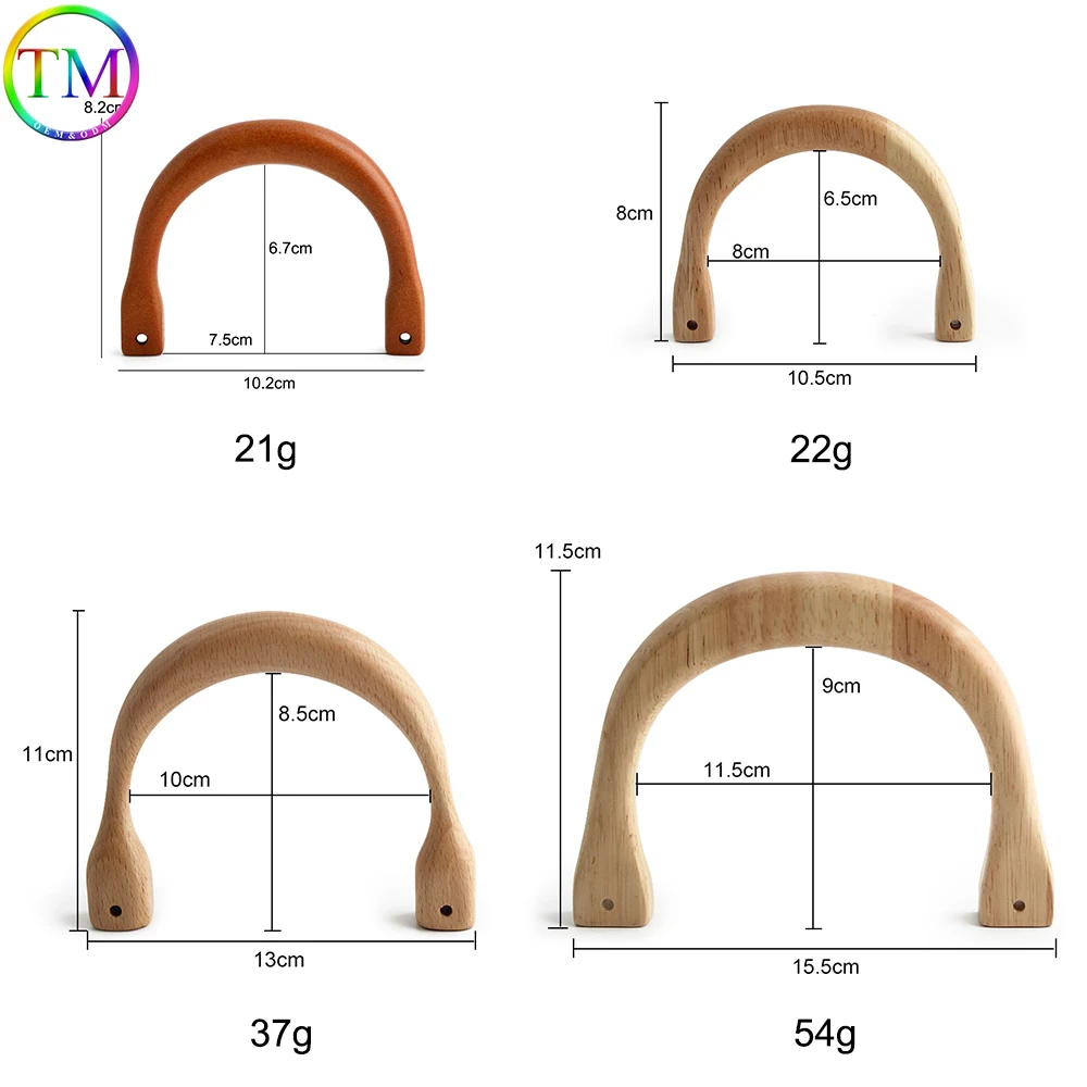2-10PCS 10.2x8.2cm,15.5x11.5cm U-Shaped Wood Handles With Square Buckle For Purse Frame Woven-bag Replace Bags Accessories