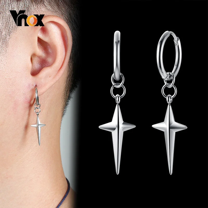 Vnox Basic Cross Stars Dangle Earrings for Men Women Stainless Steel Metal Ear Christmas New Year Gifts Jewelry