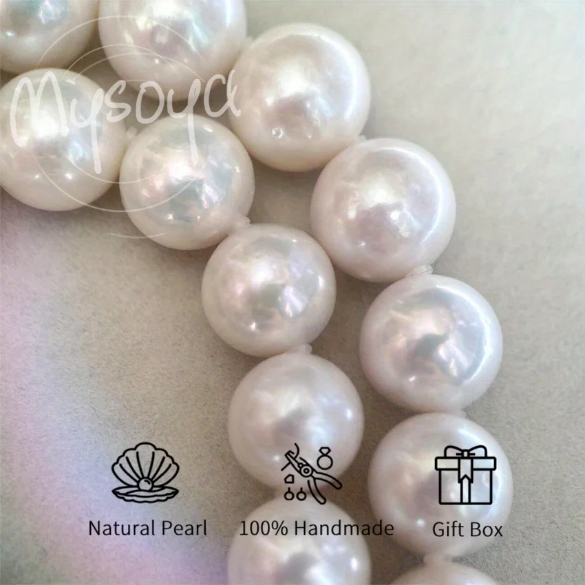 

MYSOYA 12-15 мм ожерелье из белого пресноводного жемчуга разных размеров с подарочной коробкой идеальный подарок на свадьбу, день рождения, Рождество, Новый год