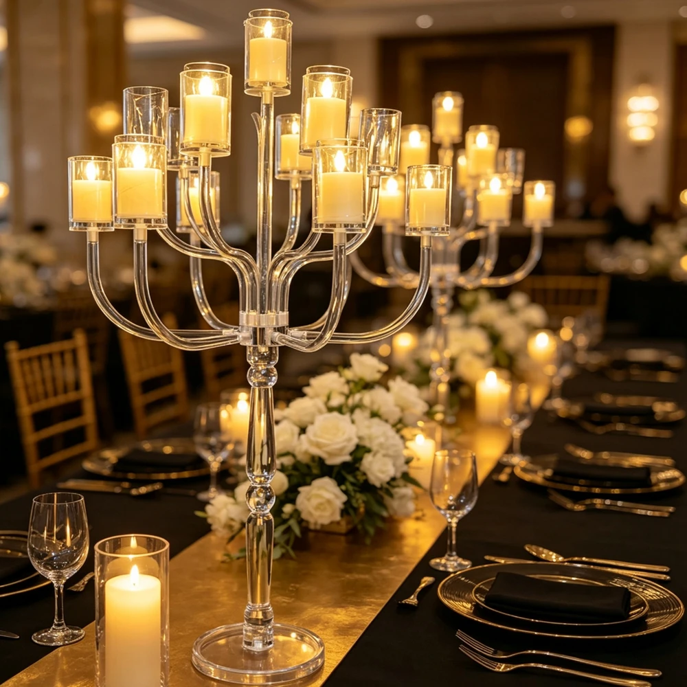 1-10pcs Luxury Metal Crystal Acrylic Pendant Event Party Decor Flower Stand Backdrop Stand Candelabra Wedding Party Centerpiece