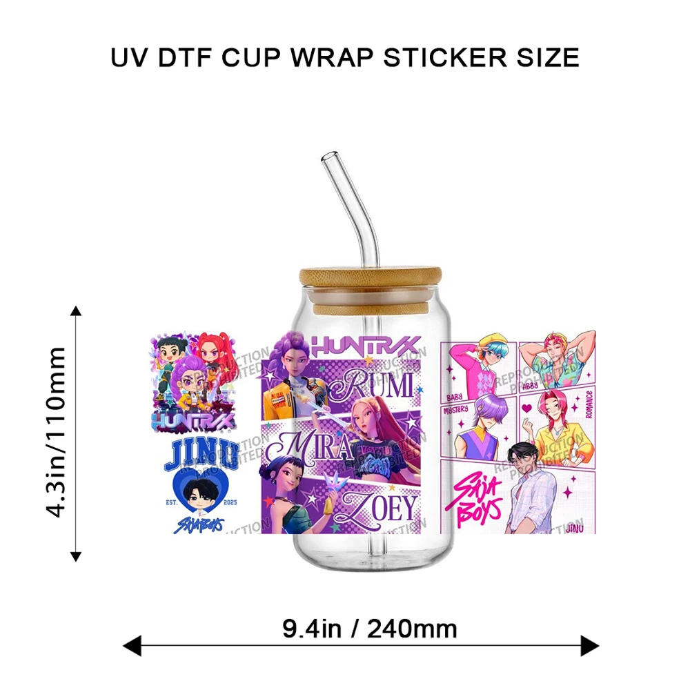 Saja Boys K-POP Team UV DTF Cup Transfer Stickers for 16oz Libbey Can Glass Eye-catching Pop Star Design Cup Decals for Mugs
