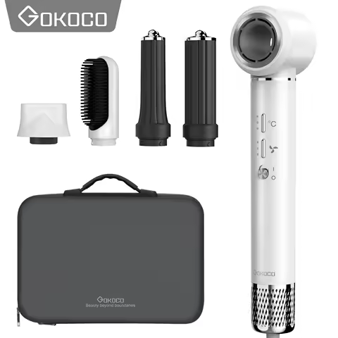 Conjunto de Secador de Cabelo GOKOCO 5 em 1 1400W Alta Velocidade ​ ​ Escova Secadora 110.000 RPM Kit de Alisamento e Modelagem com Bico Magnético