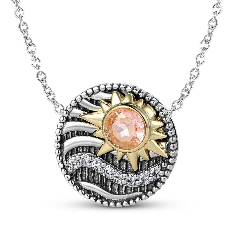 

S925 sterling silver sunrise starry sea necklace with ice flower cut high carbon diamonds as a birthday gift