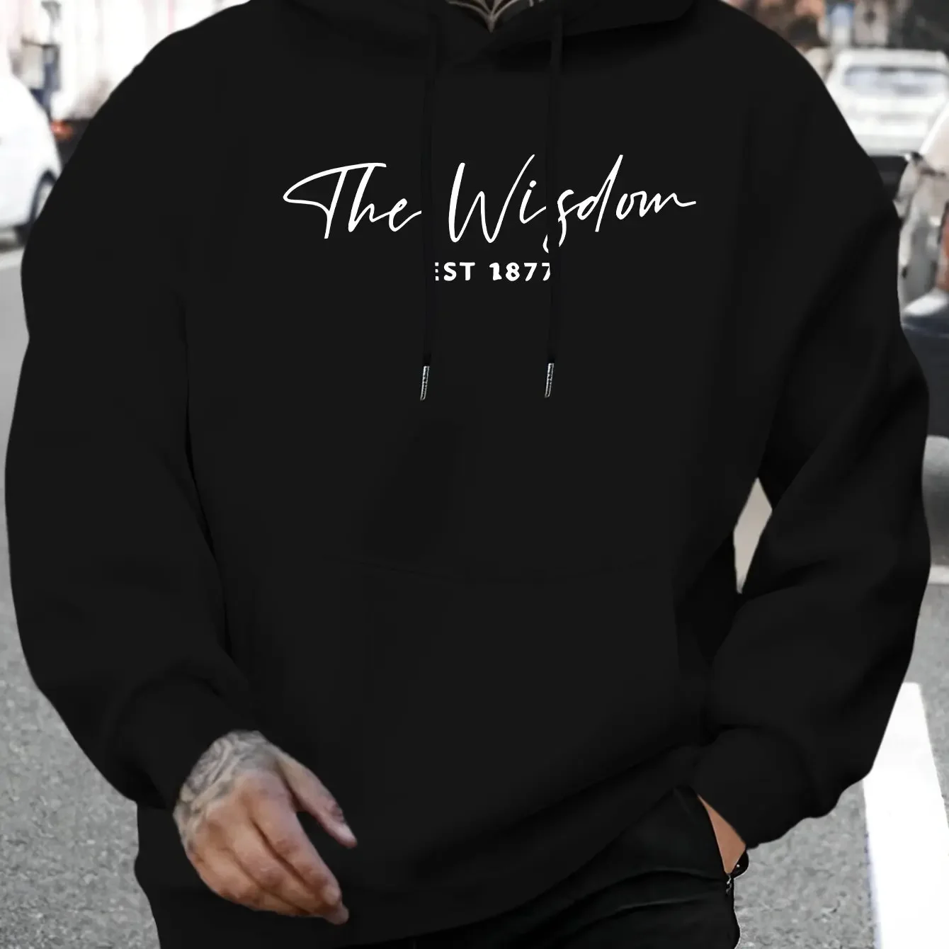 Sweat-shirt à capuche imprimé avec inscription Simple Elegant Script The Wisdom EST 1877, décontracté, ample, unisexe, à manches longues, pour hommes