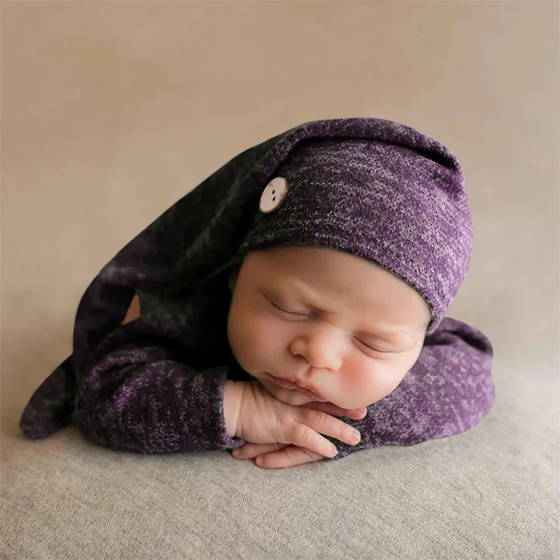 Soft Comfortable Romper + Hat 2pcs Sets For Newborn Photography Baby Boys Girls Photo Shoot Clothing Outfits With Buttons