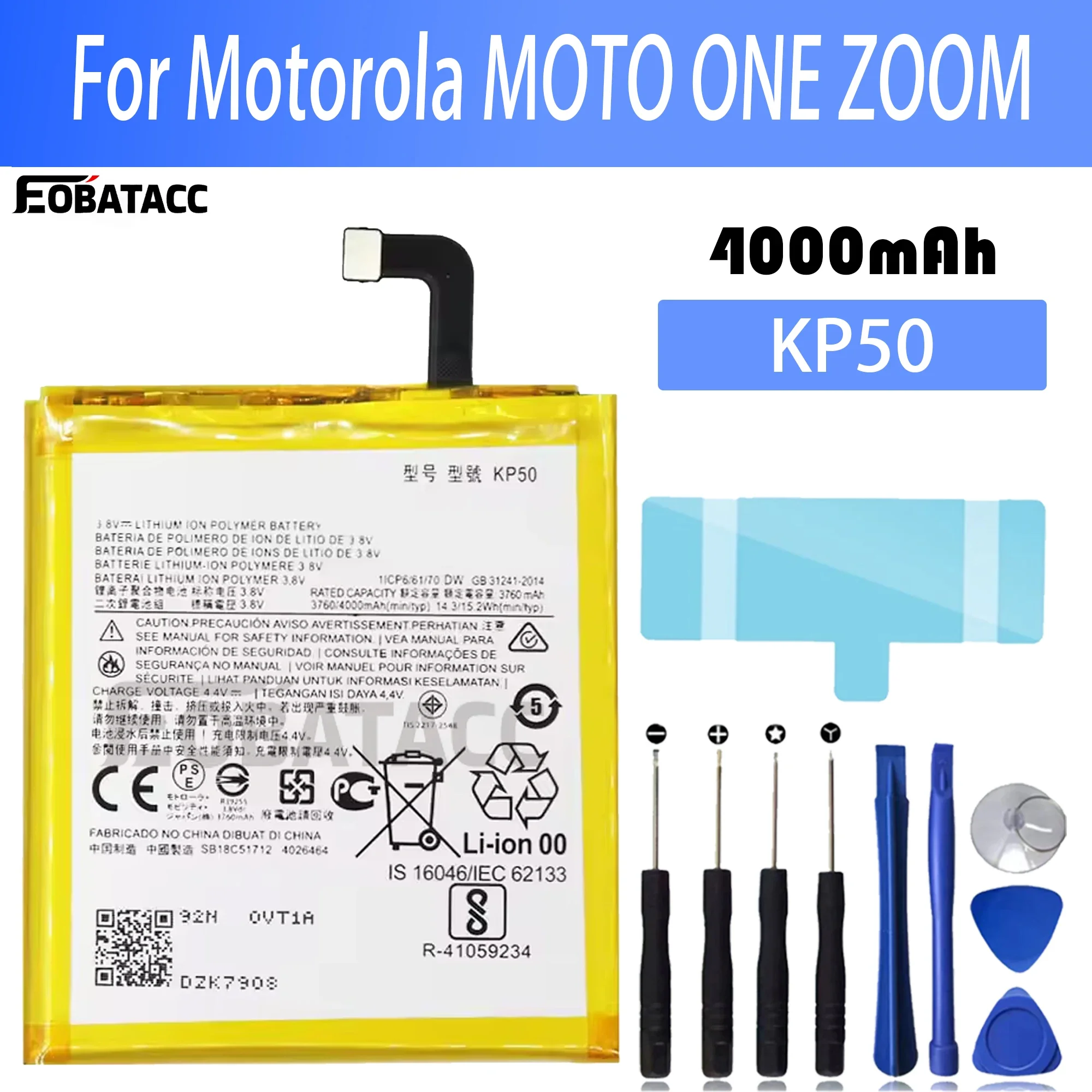 100% New Original Battery  KP50 For Motorola ONE ZOOM  Battery + Free Tools