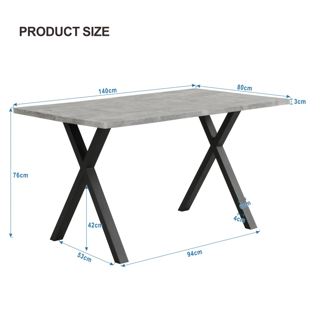Esstisch, gekreuztes Design, rechteckiger Esstisch, Couchtisch, moderner, einfacher Esstisch aus Schmiedeeisen, 140 x 80 x 76 cm – Detail 16