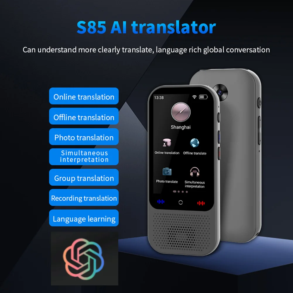 New Smart Language Translator Voice Multi 138 Languages Portable Photo Offline ChatGPT Function 3inch HD Touch Screen Translator