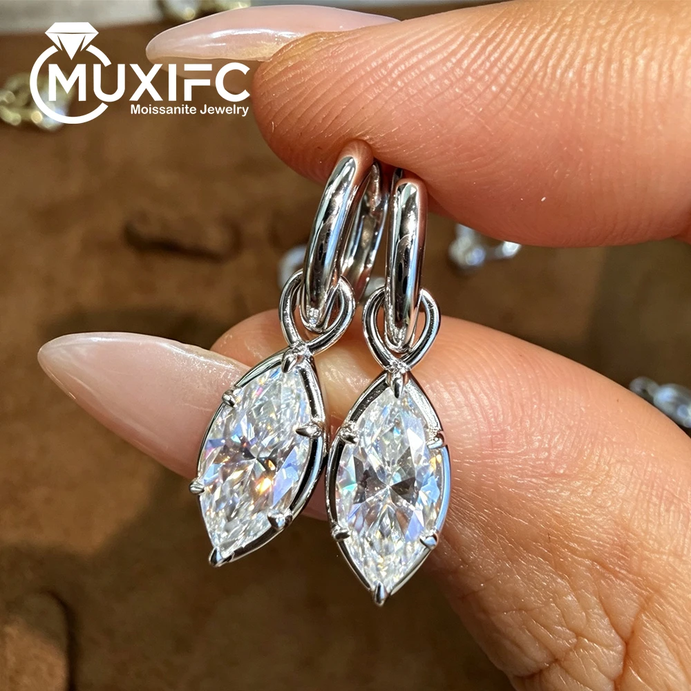 1 Carat D Color Marquise Cut Moissanite Dangle Drop 925 Sterling Silver Earrings Plated 18K Gold With Certificate Jewelry Gift