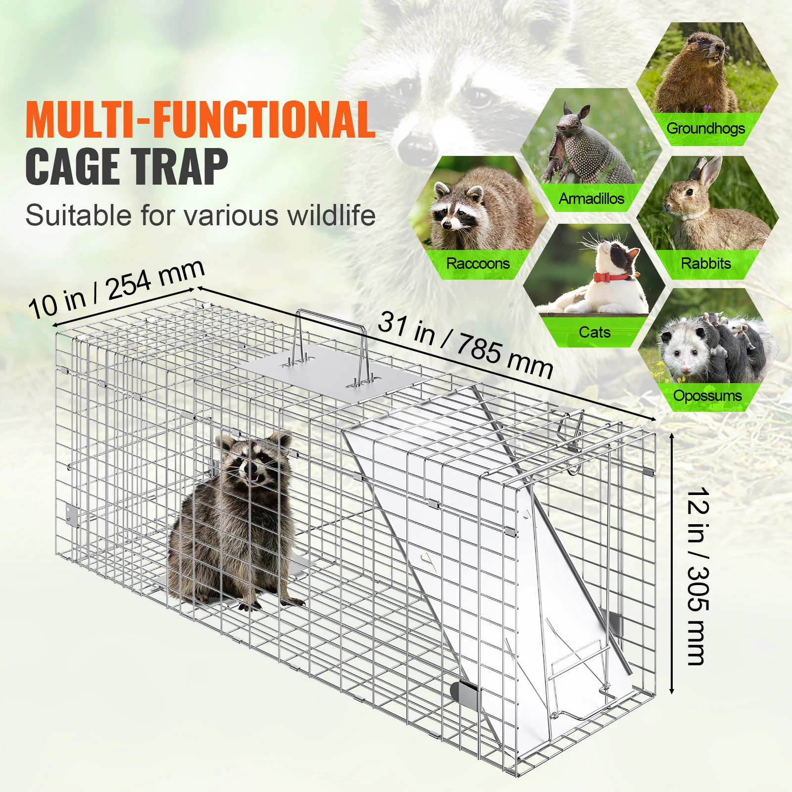 a*-SucceBuy Live Animal Cage Trap Humane Cat Trap Galvanized Iron Folding Animal Trap with Handle for Rabbits Stray Cats
