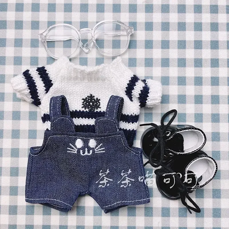 

20cm Cotton Doll Kitten Overalls Clothes Fashion T-shirt Doll Pants Suit Casual Sweater Suspender Trousers Shoees Glasses Suits