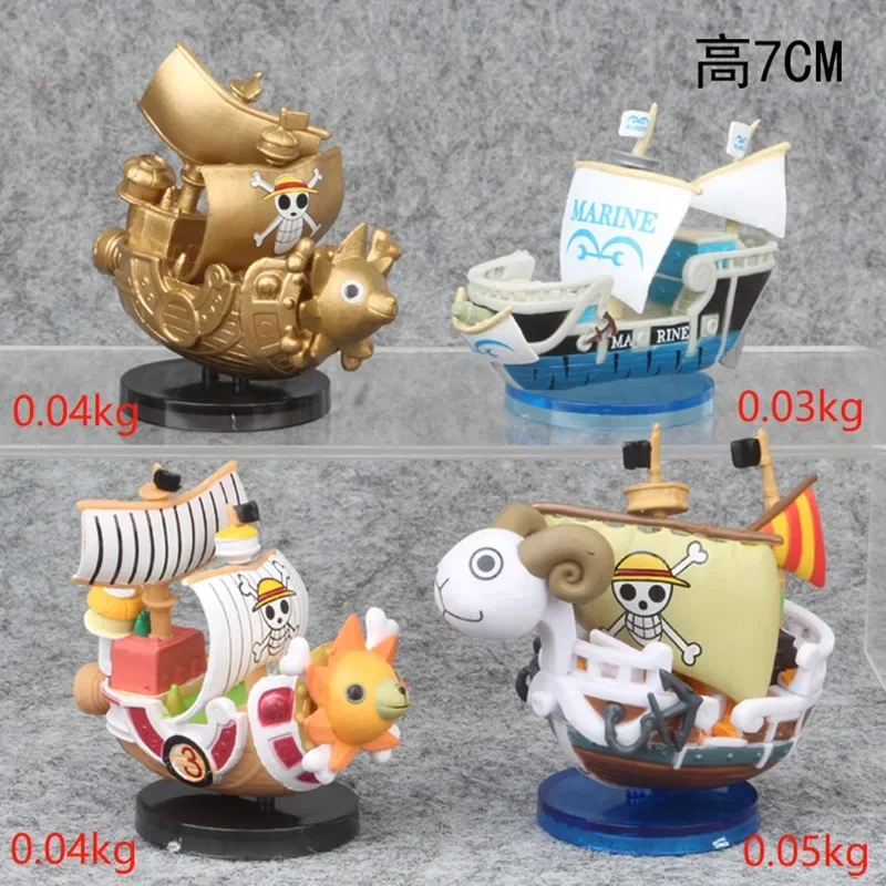 Figura Navio Pirata Anime, Mil Ensolarados, Indo Alegre, Barco da Marinha, Modelo Colecionável, Estátua de PVC, Ornamentos, Presente Infantil, 7cm, 1 Pc