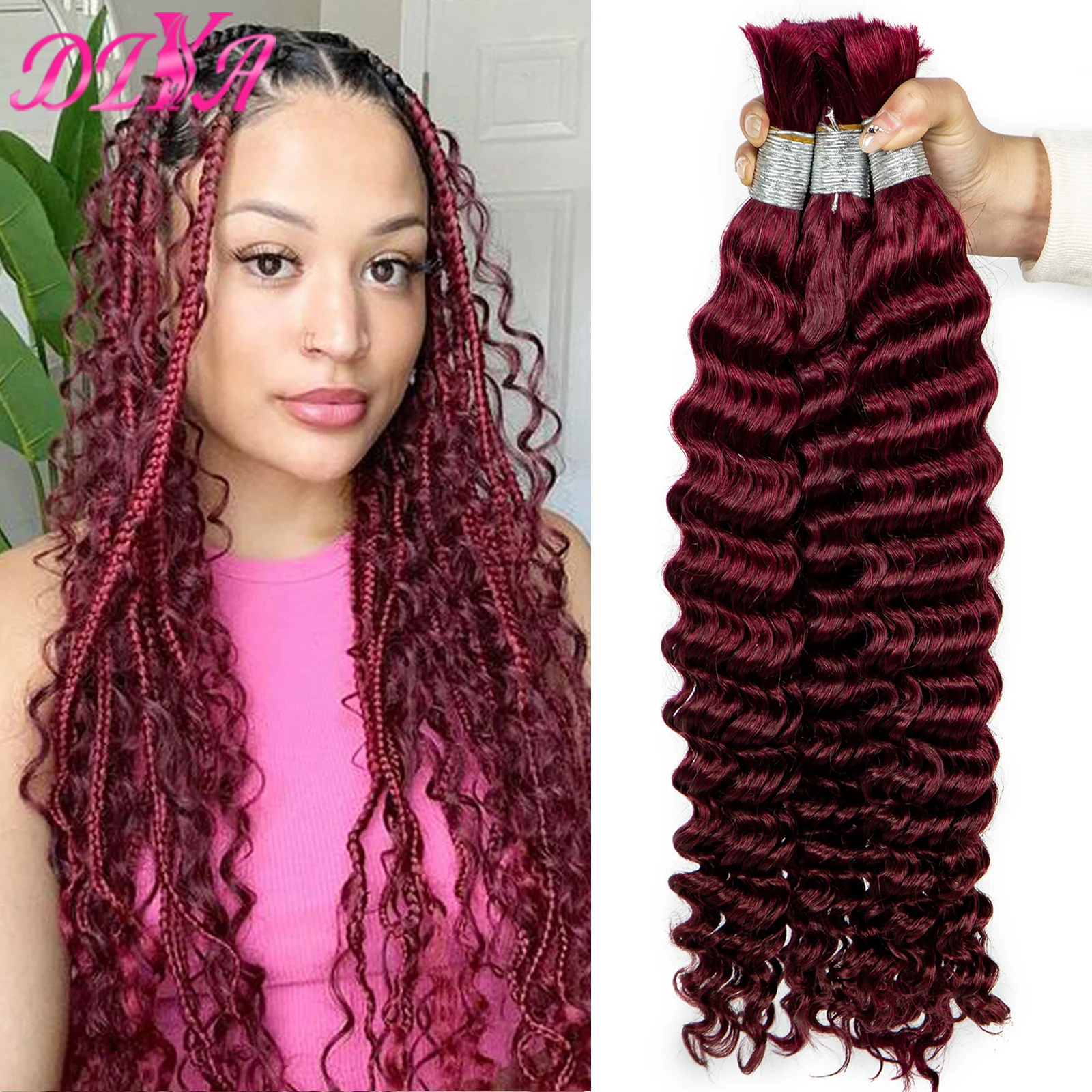 

Deep Wave 100% Human Hair Bulk Double Drawn Boho Knotless Braids No Weft Hair Bundles Extensions Bulk Human Hair for Braiding