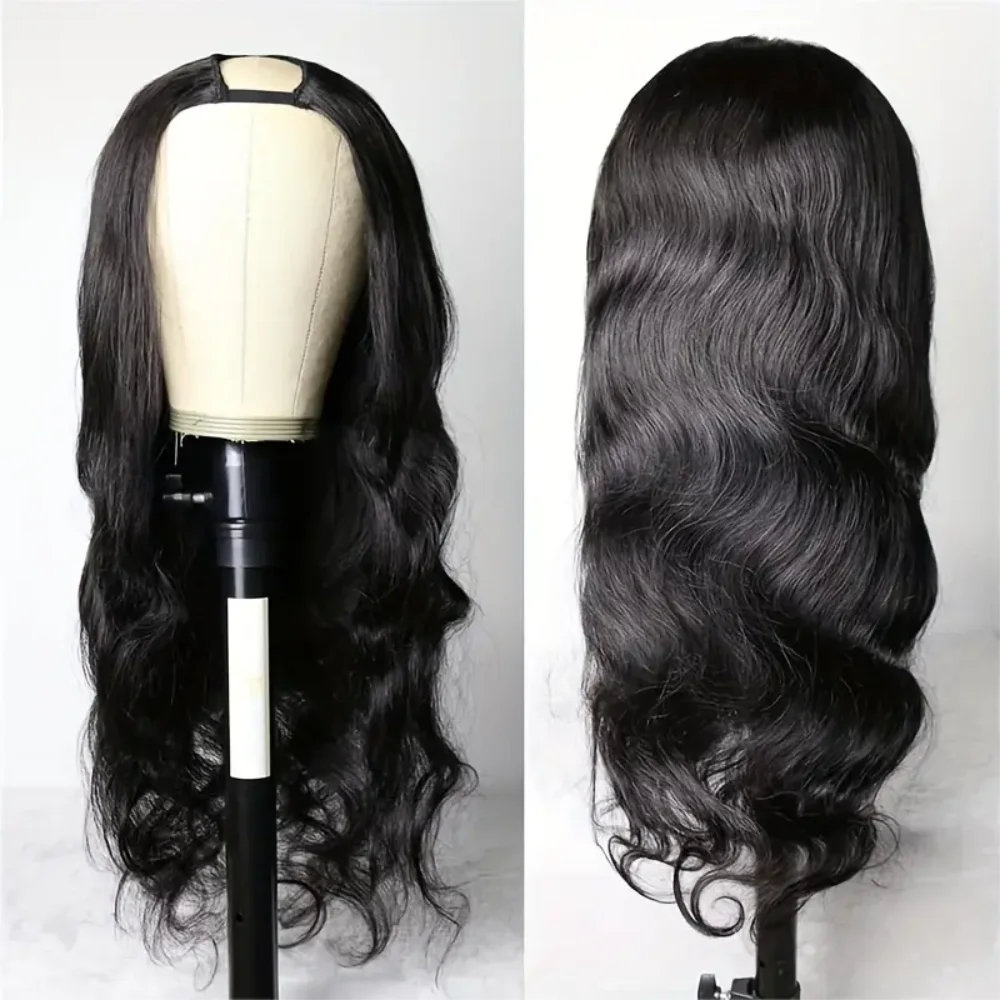 Wig tanpa lem keriting bagian V gelombang tubuh rambut manusia untuk Wig alami wanita klip kepala penuh di setengah Wig bagian U Wig mesin dibuat