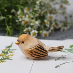 Wooden Bird Ornaments Nordic Style Wood Hand Carving Bird Art Decoration Miniature Animal Crafts Children's Gifts