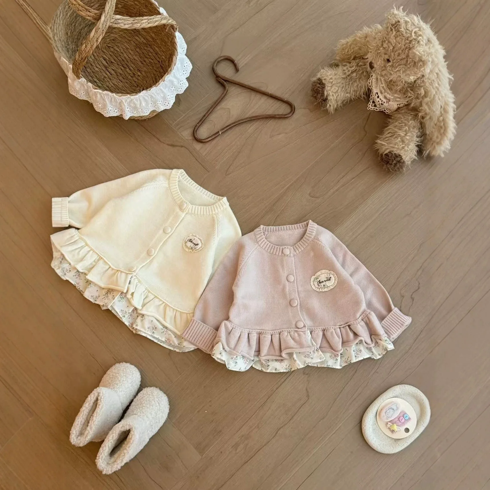 Girls Sweater 2026 Autumn and Winter New Childrens Clothing Korean Girl Baby Sweet Tape Cloth Wool Ball Lace Knitted Cardigan