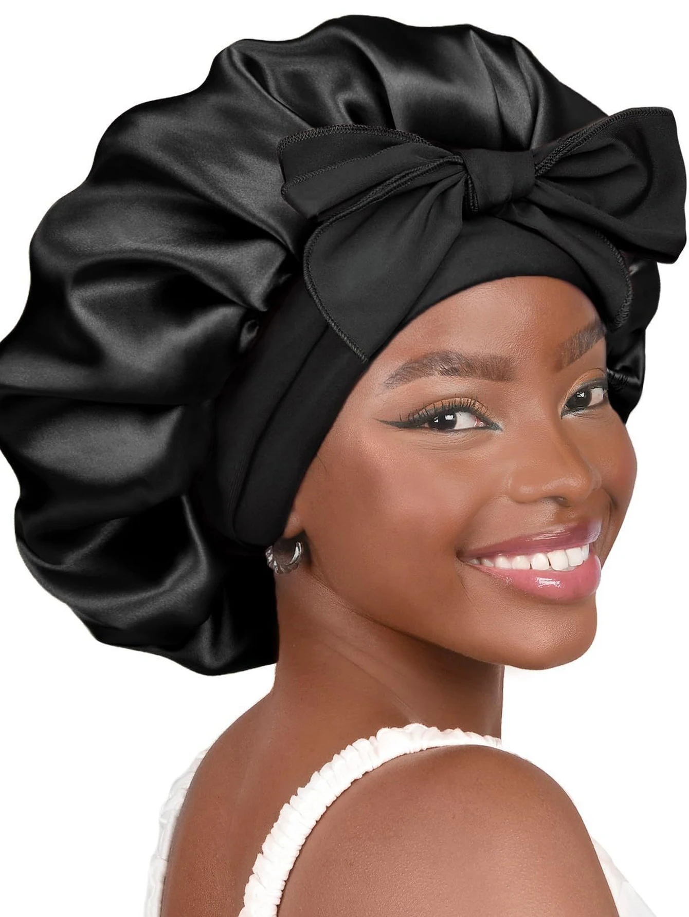 2026 New Ding Sleep Hat Wide Edge Hair Care Fabric Bath Hat Women's Long Tail Ribbon Winter Hat