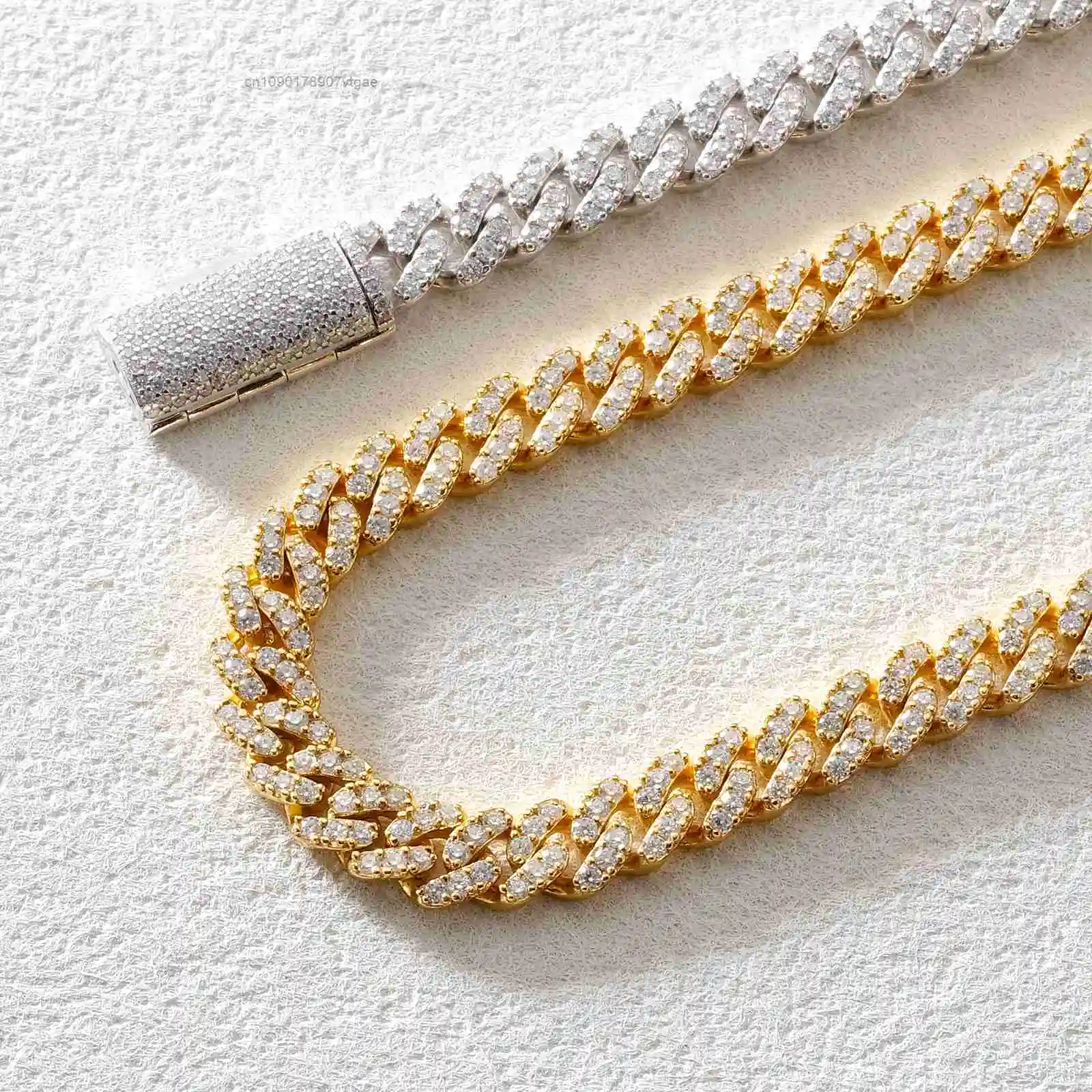 Gold 14K Plated 925 Sterling Silver Lab Created Moissanite Diamond 6MM VVS Iced Out Miami Cuban Chain Necklace for Men Women.