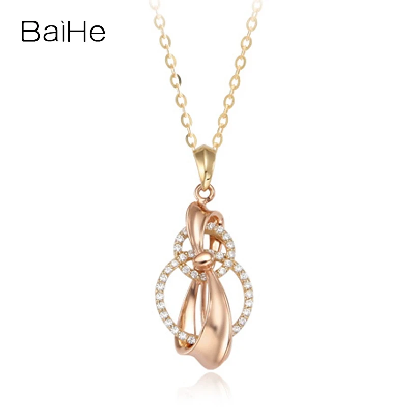 BAIHE Solid 14K Yellow+Rose Gold Natural Diamond Necklace Women Birthday Party Fine Jewelry Collier diamants Kalung berlian