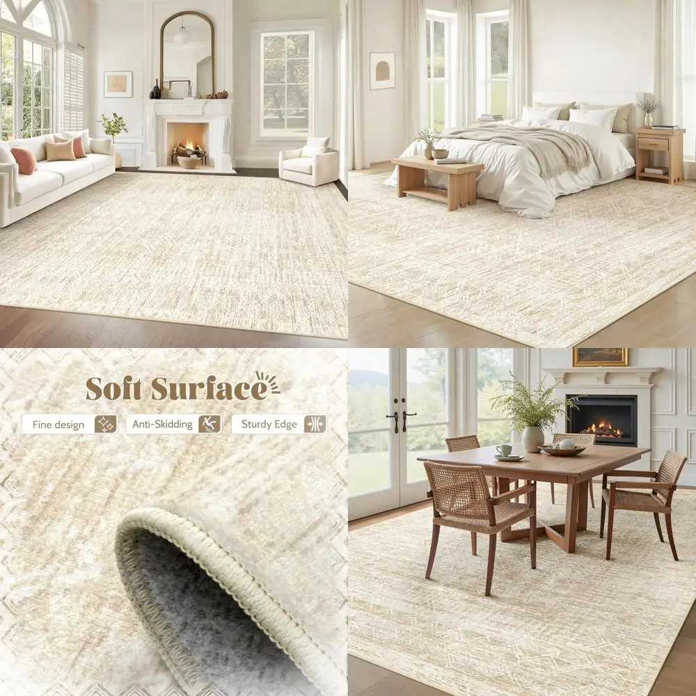 

"8x10 Washable Moroccan Geometric Rug with Boho Style, Non-Slip, Stain Resistant for Living Room"