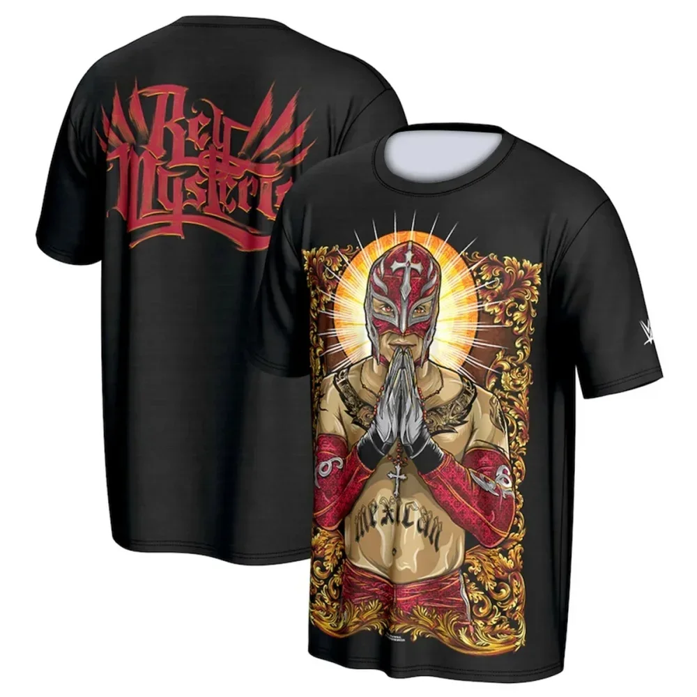 Sommer-T-Shirt für Herren mit 3D-Druck, berühmter Wrestler Rey Mysterio, Kinder-Street-T-Shirt mit Rundhalsausschnitt, sportlich, groß, atmungsaktiv und kühl