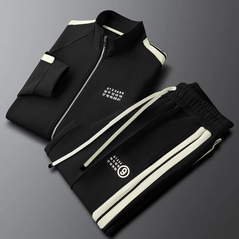 Unisex wear suit side stripes autumn winter men and women with the same casual sports zipper coat sweatpants