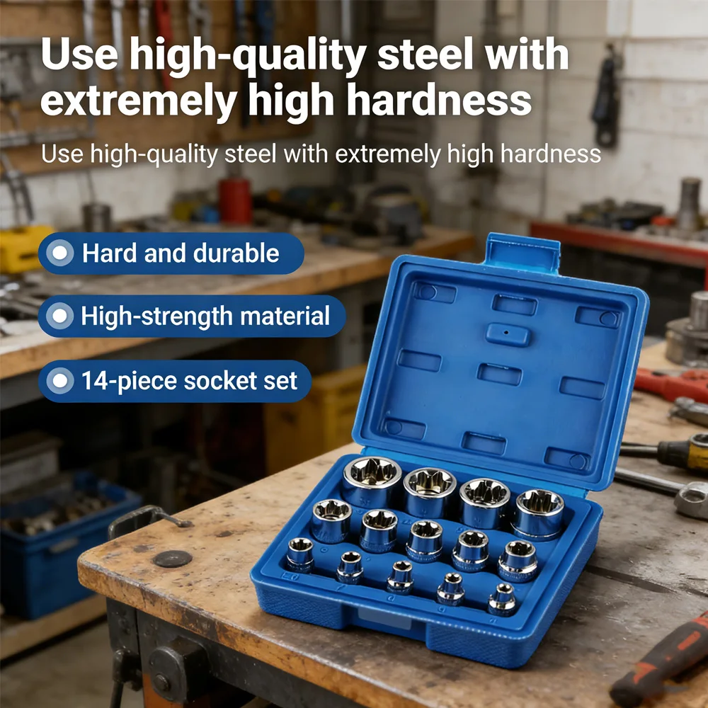 

Набор торцевых ключей E4-E24, головки для авторемонта, внешний набор торцевых ключей Torx, набор торцевых ключей E Torx с кейсом, 14 предметов