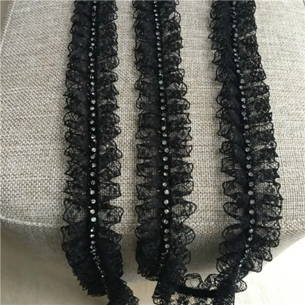 Stylish 4CM Wide Embroidered Trim Chiffon DIY Pleated Dress Collar Soft Texture Beaded Ribbons Trim Sewing Supplies