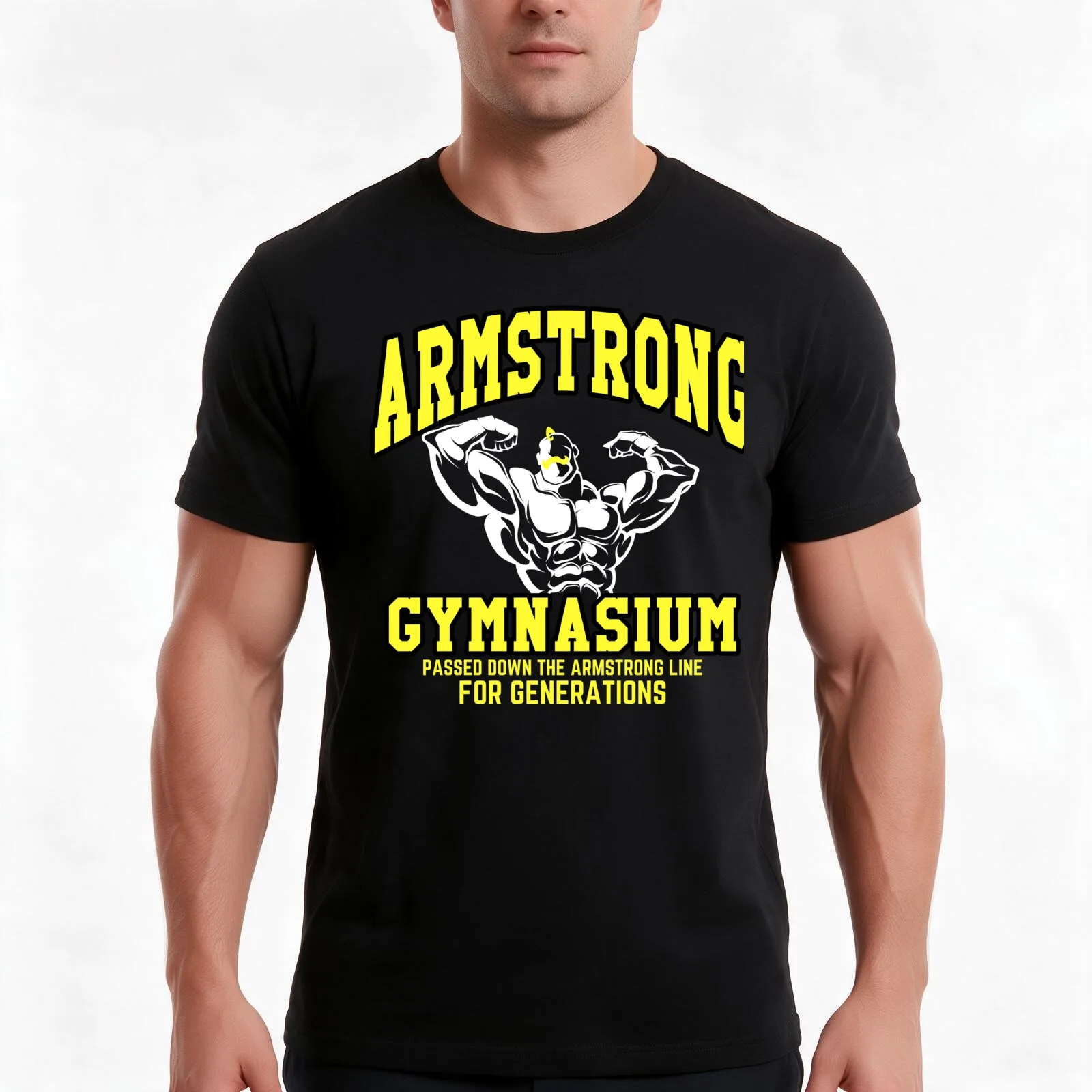 Armstrong Gym T-Shirt Summer Casual Cotton Tee Oversized Streetwear Tops Vintage Graphic Print Loose Fit Short Sleeve