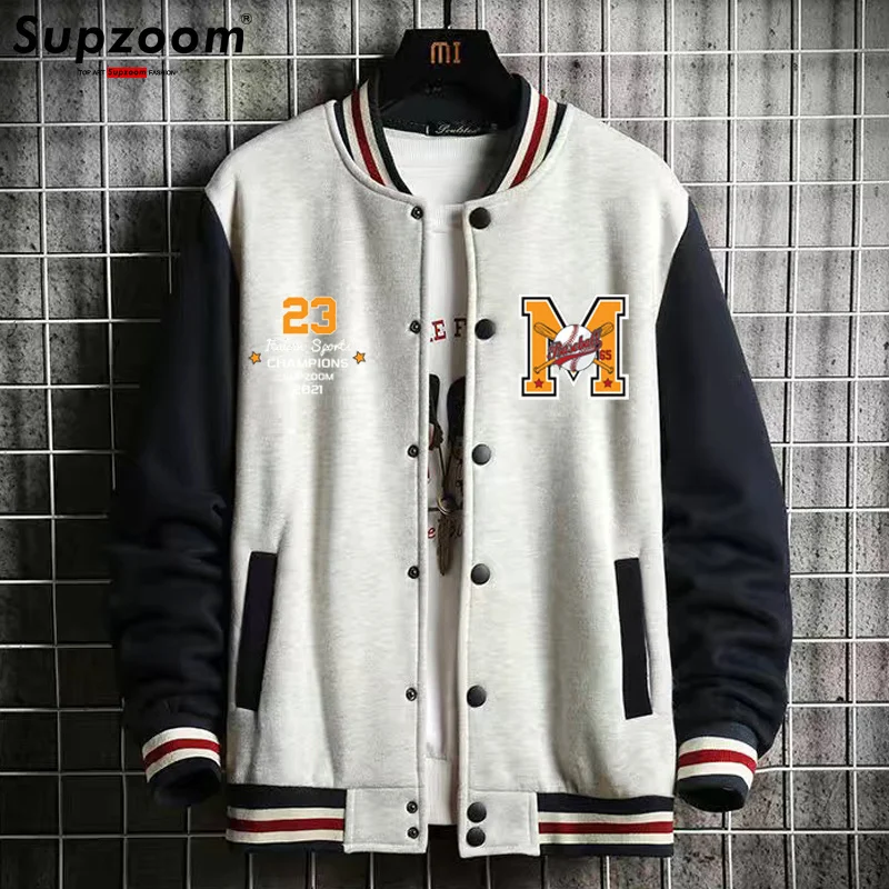 Letter New Arrival Rib Sleeve Cotton Top Fashion Single Breasted Casual Bomber Baseball Jacket Loose Cardigan Coat