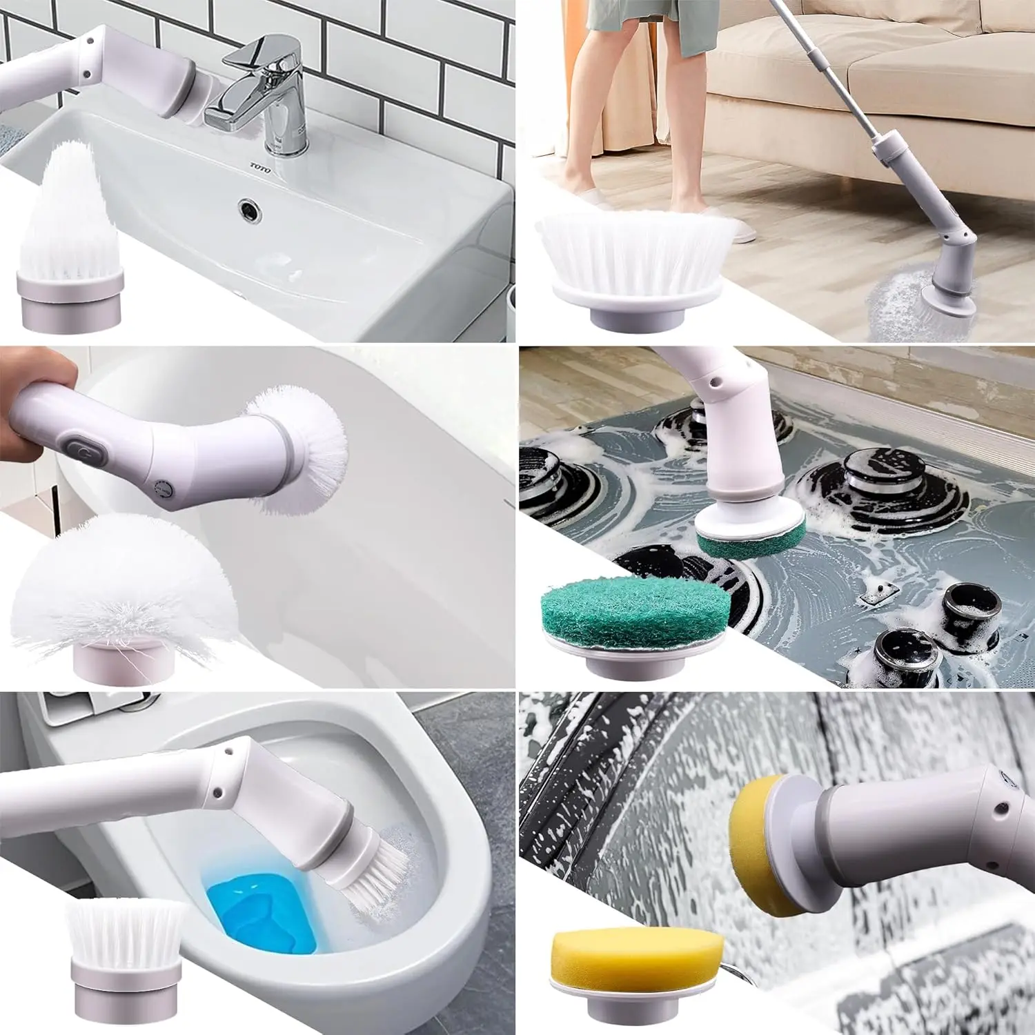 فرشاة تنظيف كهربائية دوارة، فرشاة تنظيف لاسلكية مع 6 رؤوس، سرعة مزدوجة، مقاومة للماء IPX7، مقبض قابل للتعديل للحمام، Showe #4