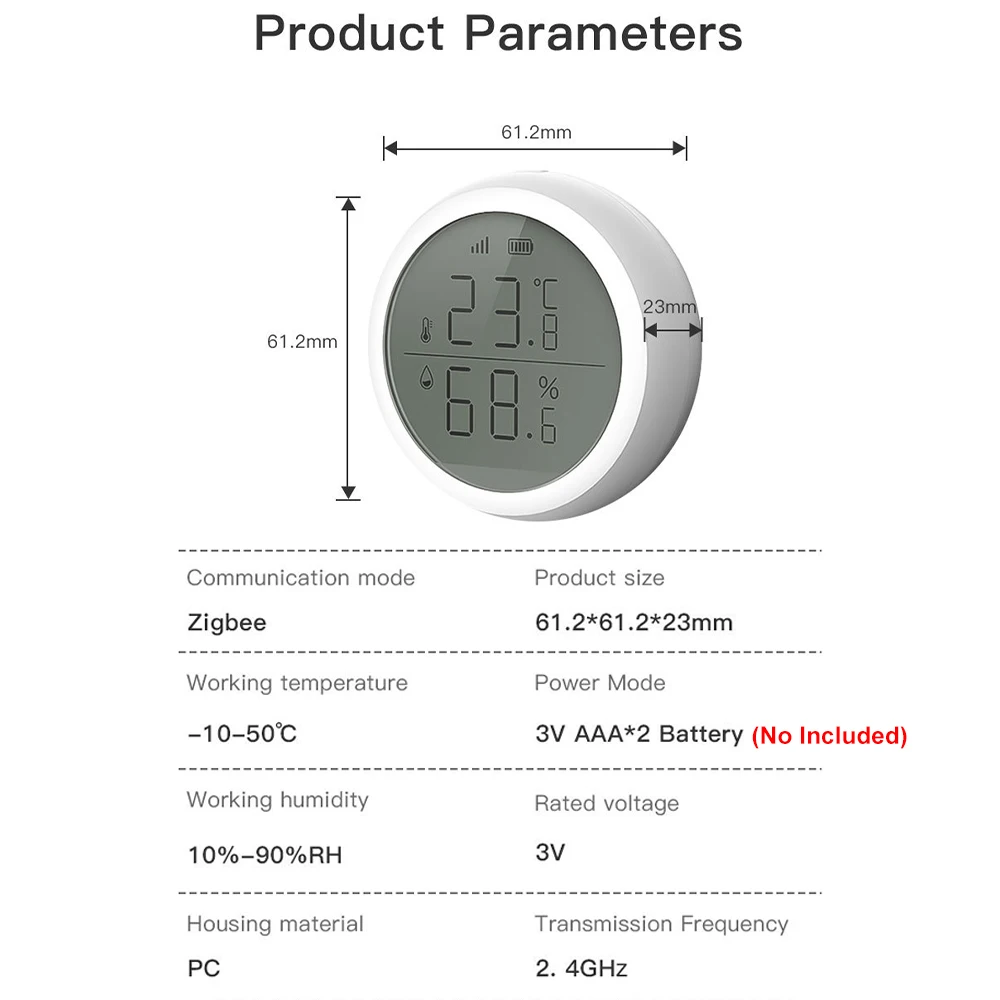 Tuya สมาร์ทเซ็นเซอร์อุณหภูมิและความชื้น Zigbee เครื่องวัดความชื้นสัมพัทธ์ในร่มควบคุมเสียงผ่าน Alexa Google Home