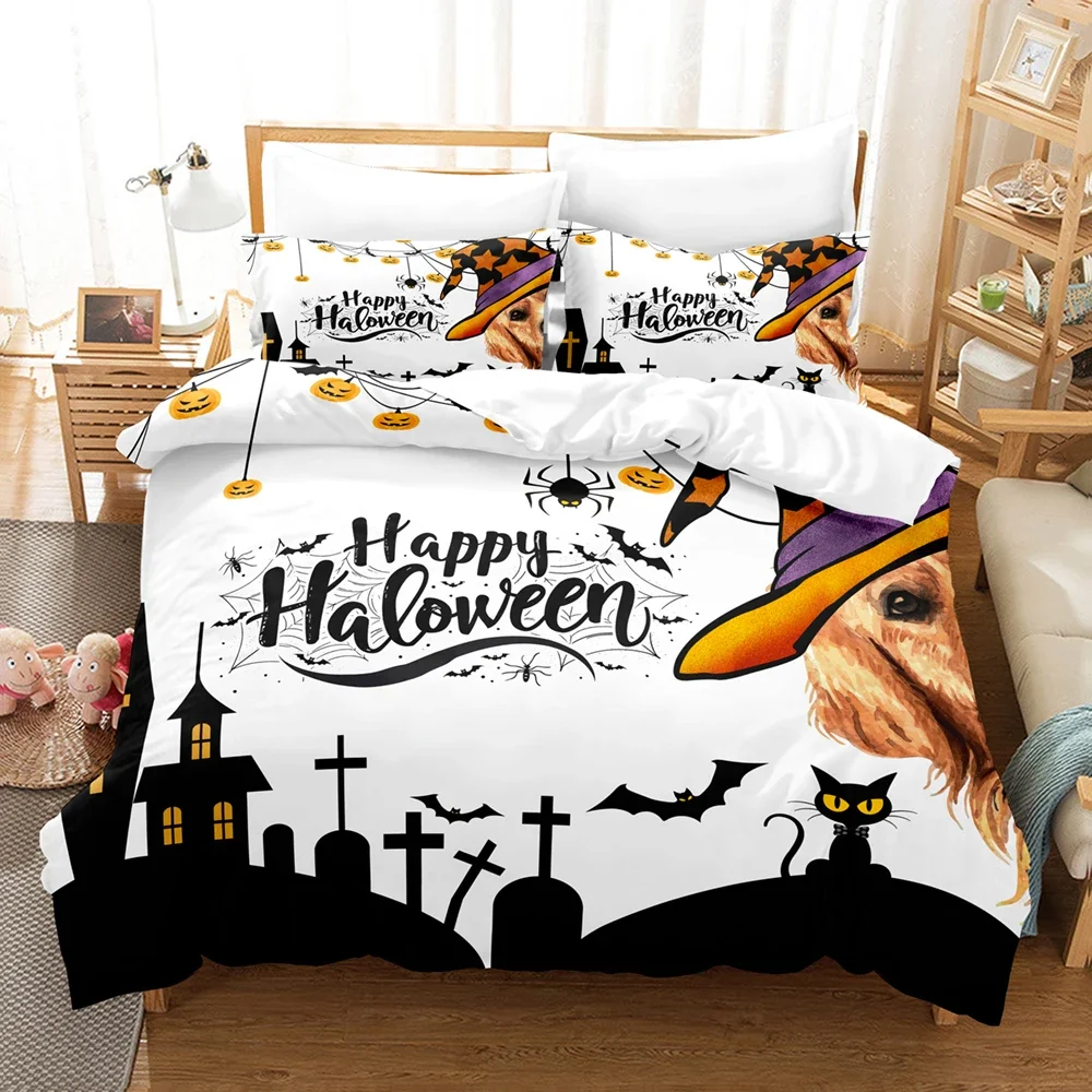 

Happy Halloween Bedding Set 3D Printing Pumpkin Ghost (No Core)Suitable for Bedroom Duvet Cover Set Gift Holiday Halloween Decor