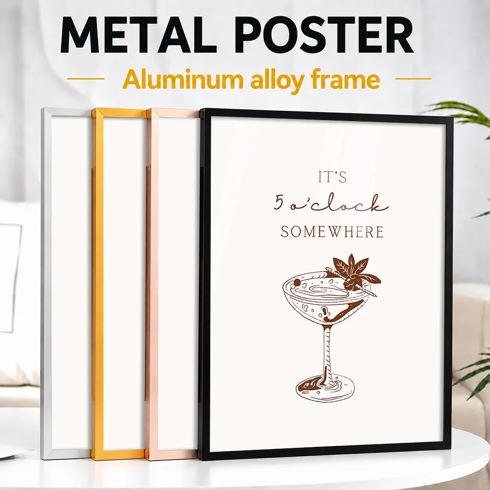 It's 5 O'clock Somewhere Framed Metal Poster Personalized Bar Menu Wall Art Perfect Within Cocktail Lounge As Bartender Gift