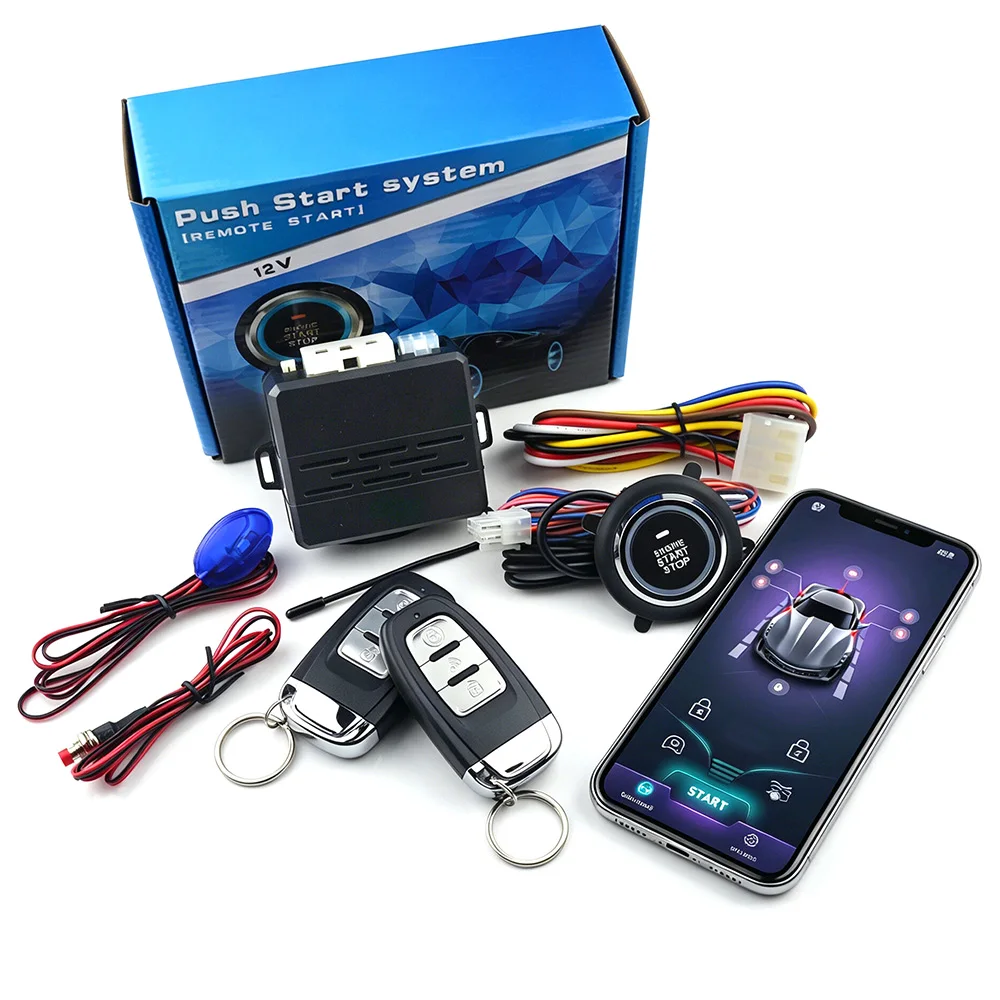 Universal Start Stop Button Supports Remote Engine Start Smartphone PKE Keyless Entry System Remote Control Anti Theft System