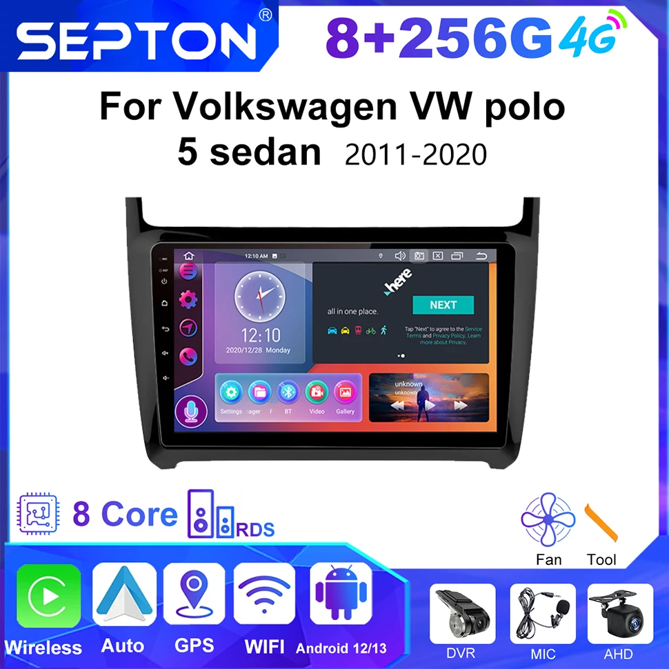 

SEPTON Android Car Stereo Radio for Volkswagen VW POLO 5 Sedan 2011 - 2020 Player Autoradio Multimedia Head Unit Carplay GPS 4G